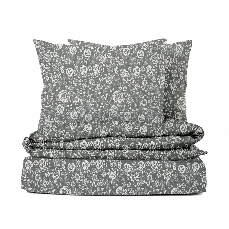 Ervi bavlněné KREPOVÉ povlečení - Květy na šedém