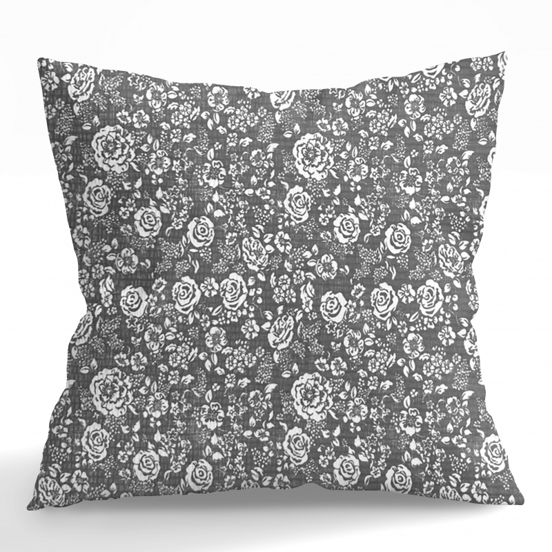 Ervi bavlněný KREPOVÝ povlak na polštář - Květy na šedém