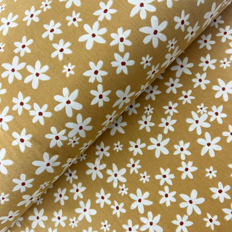 Ervi Bavlněná látka/plátno š.240cm - květy na hořčici - 26186-10, metráž