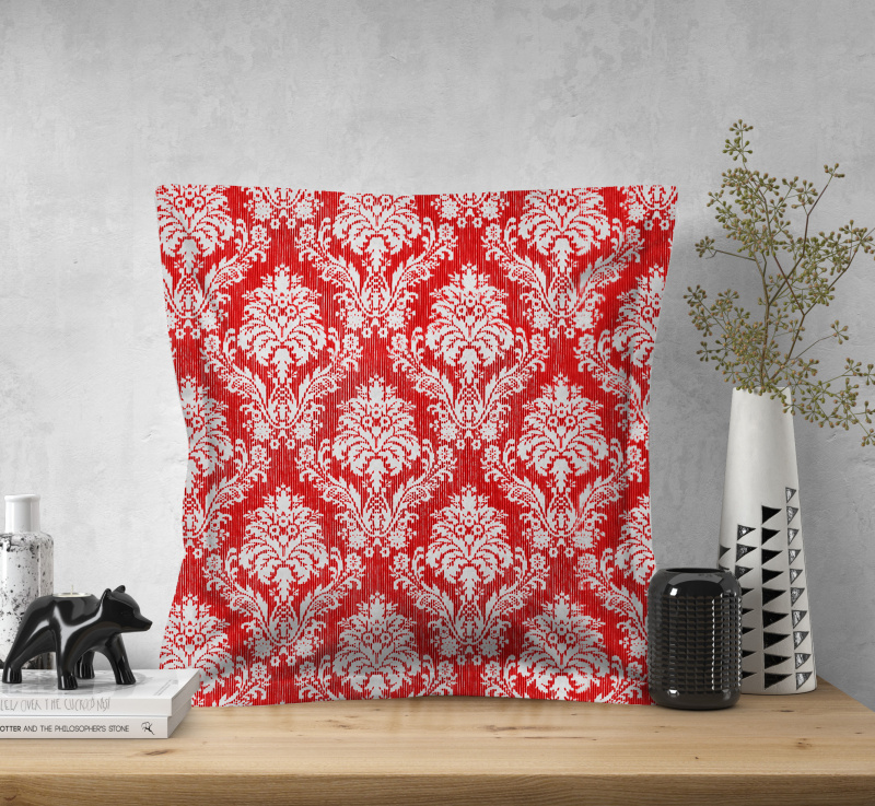 Ervi povlak na polštář bavlněný s lemem - ornament červený