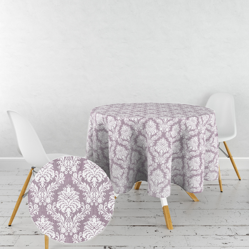 Ervi bavlněný ubrus na stůl kulatý - ornament fialový