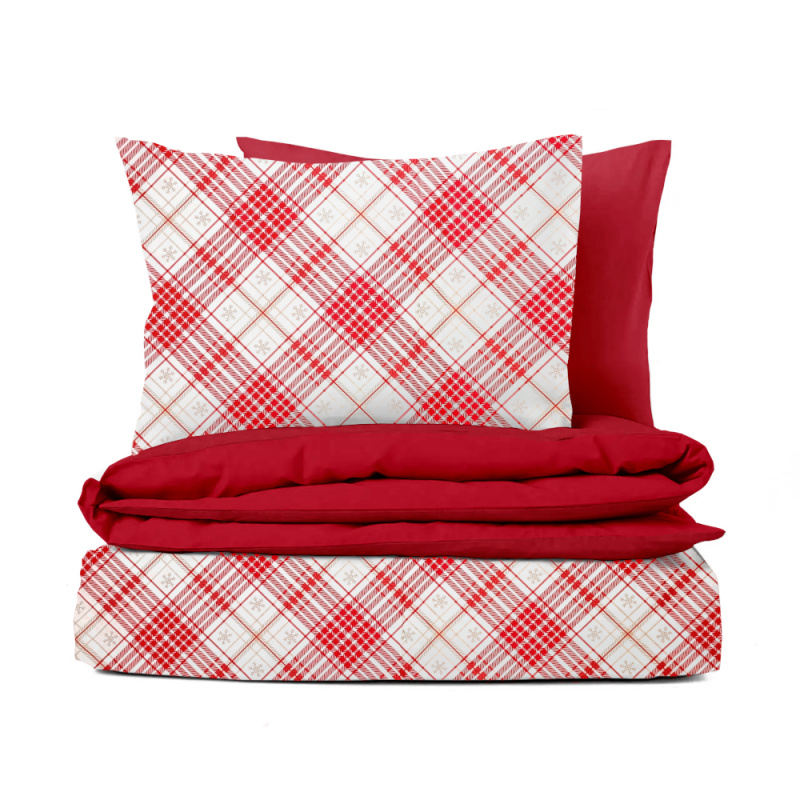 Ervi bavlněné povlečení oboustranné Sněhové vločky káro/červené