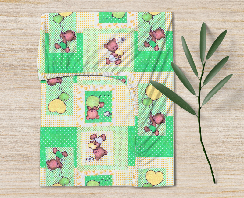 Ervi bavlněné napínací prostěradlo - Medvídek a balonky