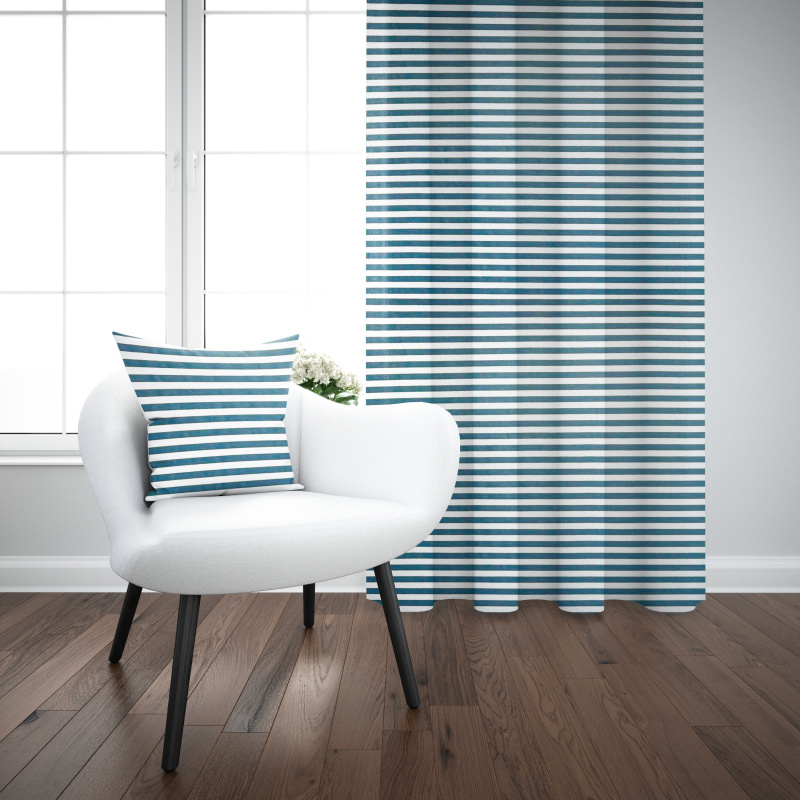 Ervi bavlněný závěs - světle modrý  vodorovné pruhy