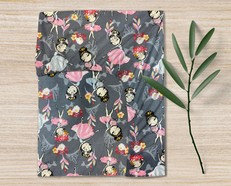 Ervi bavlněné napínací prostěradlo - baleríny na šedém