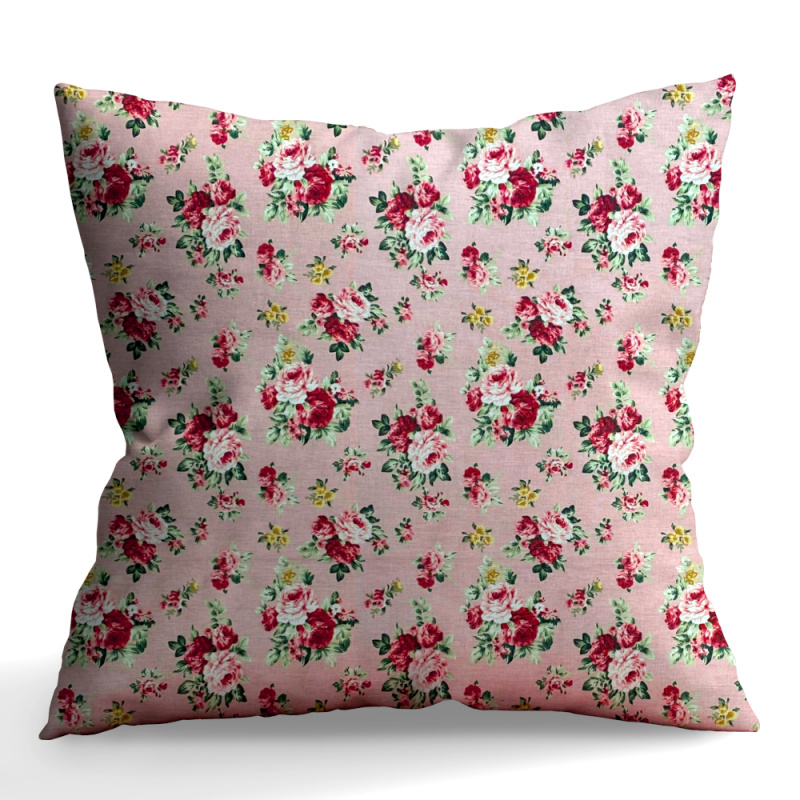 Ervi povlak na polštář - růžičky na růžovém