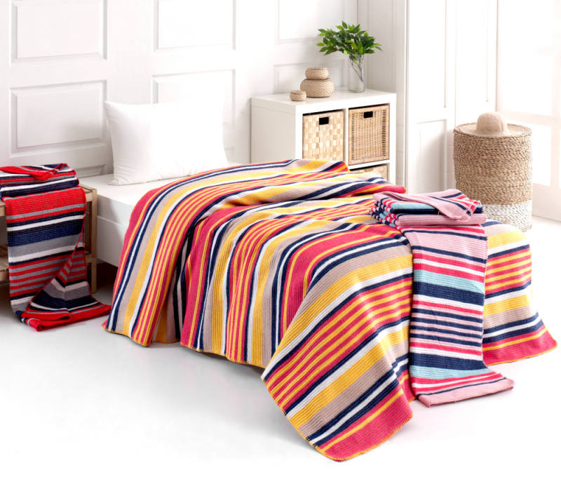 Multifunkční deka-přehoz ERVI 1546A, bavlna - pruhy