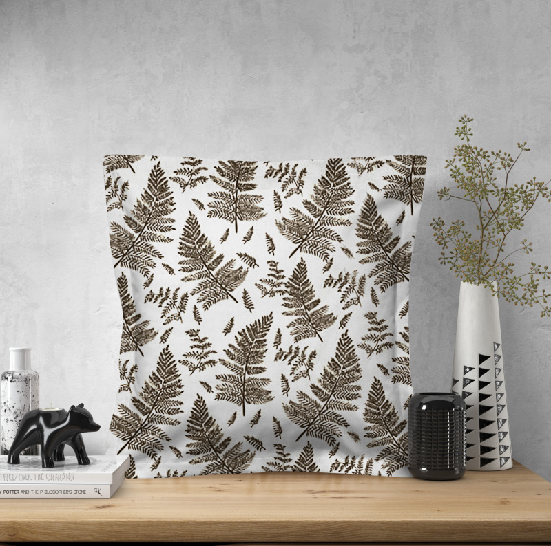 Ervi povlak na polštář bavlněný s lemem - hnědé kapradí