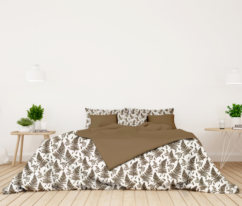 Ervi bavlněné povlečení oboustranné - hnědé kapradí/hnědý