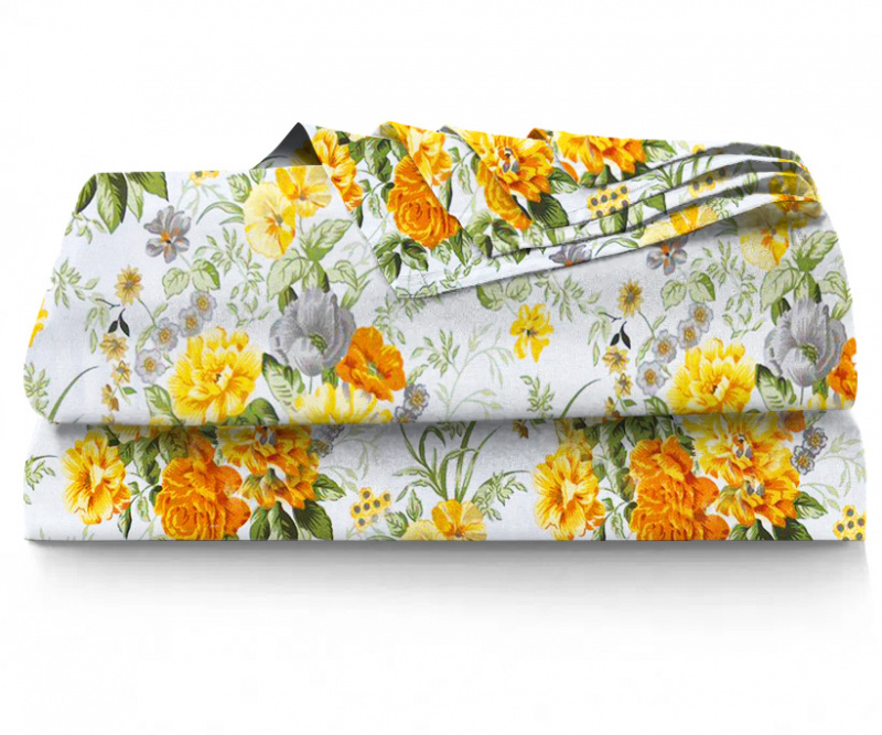 Ervi bavlněné prostěradlo -  žluté a šedé květy