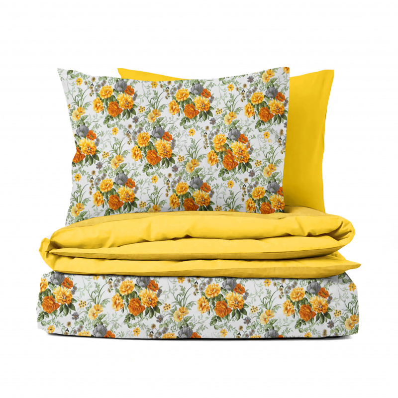 Ervi bavlněné povlečení oboustranné - žluté a šedé květy/žlutý
