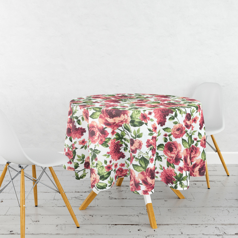 Ervi bavlněný ubrus na stůl kulatý - hortenzie a pivoňky