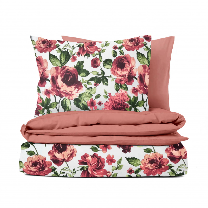 Ervi bavlněné povlečení oboustranné - hortenzie a pivoňky/cihlové