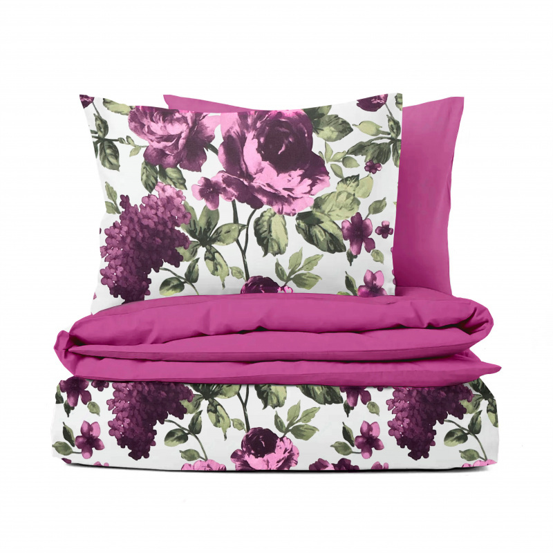 Ervi bavlněné povlečení oboustranné - fialové hortenzie a pivoňky/fuchsia