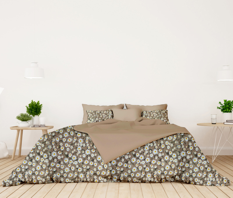Ervi bavlněné povlečení oboustranné - Heřmánkové pole/hnědé