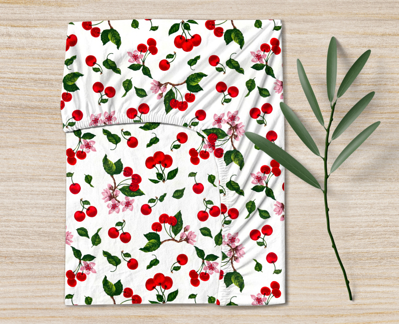 Ervi bavlněné napínací prostěradlo - Třešně