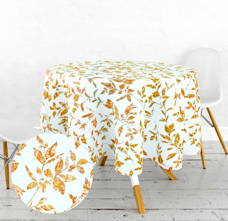 Ervi bavlněný ubrus na stůl kulatý - Oranžové listy
