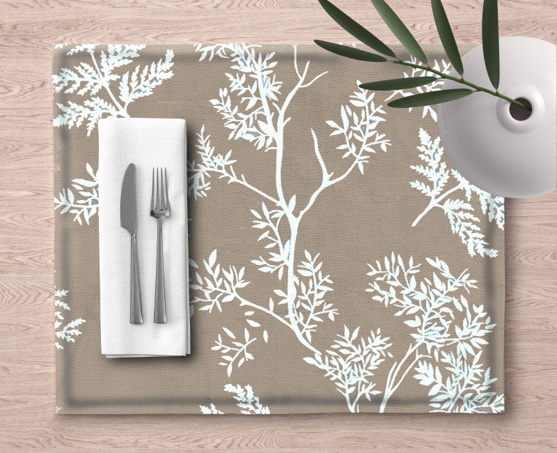 Ervi bavlněné prostírání na stůl - bílé větvičky na hnědém