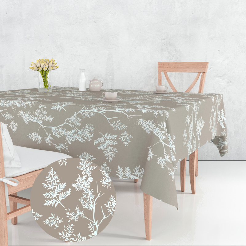 Ervi bavlněný ubrus na stůl čtvercový - bílé větvičky na hnědém