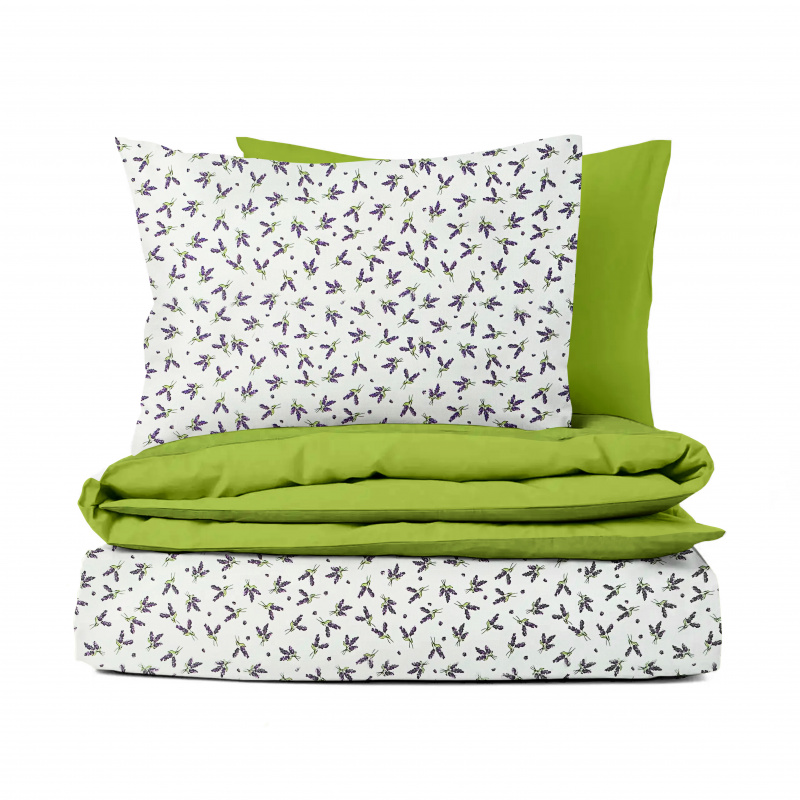 Ervi bavlněné povlečení oboustranné - Snítky levandulí/zelené