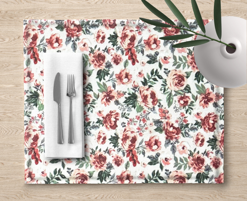 Ervi bavlněné prostírání na stůl - Kvetoucí růže červené