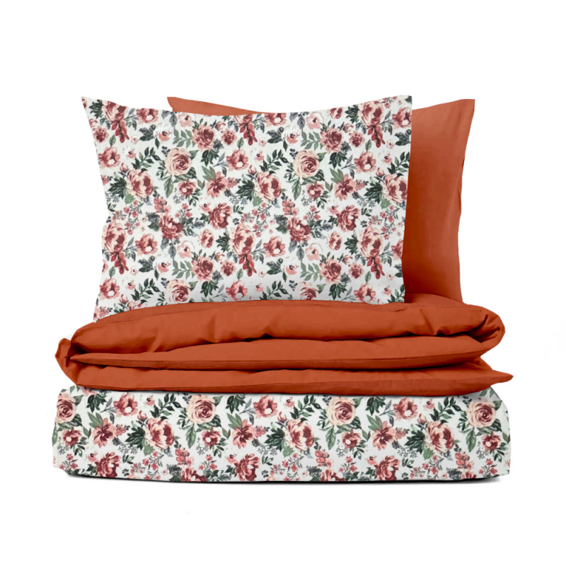 Ervi bavlněné povlečení oboustranné - Kvetoucí růže červené/cíhlové