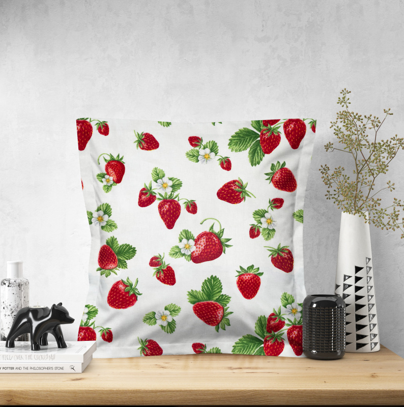 Ervi povlak na polštář bavlněný s lemem - Jahody