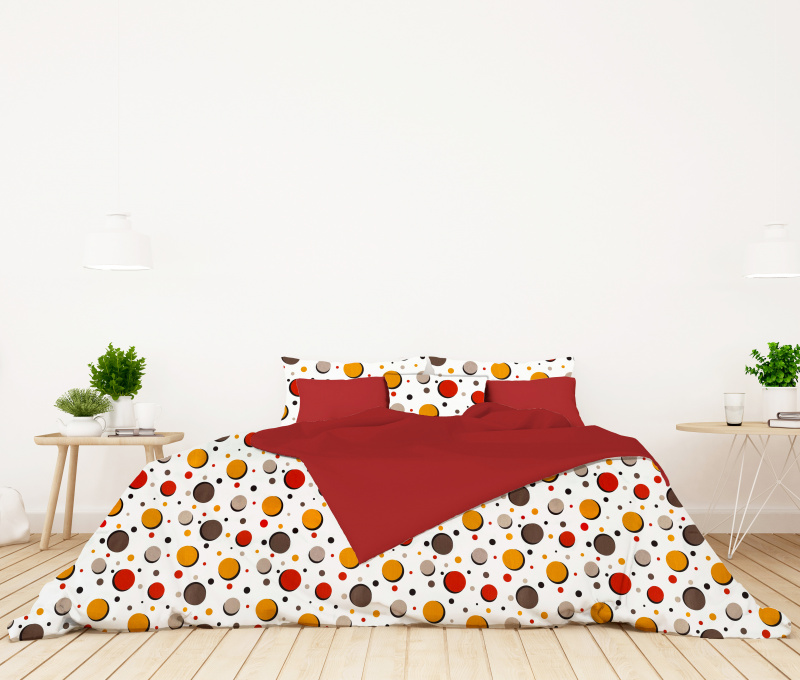Ervi bavlněné povlečení oboustranné - barevné kruhy/červené