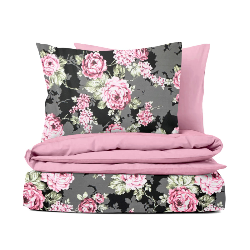 Ervi bavlněné povlečení oboustranné - Květy na černém/růžové