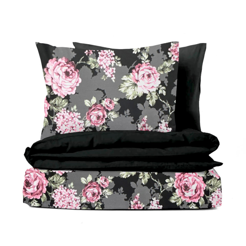 Ervi bavlněné povlečení oboustranné - Květy na černém/černé