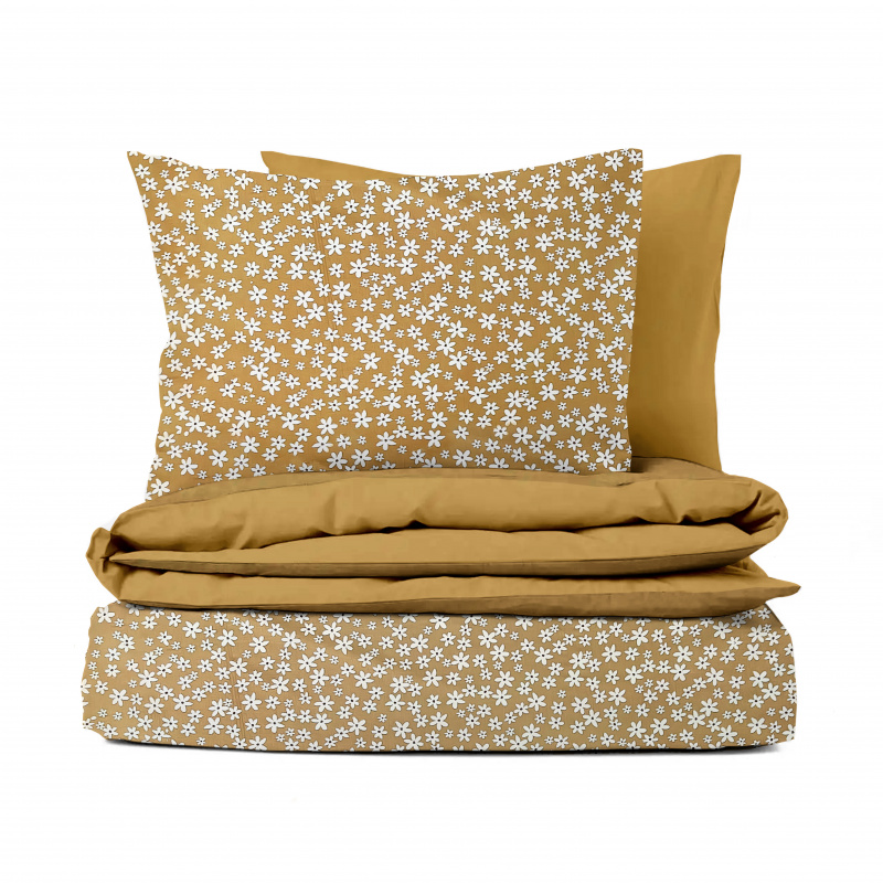 Ervi bavlněné povlečení oboustranné - květy na hořčici/hořčice