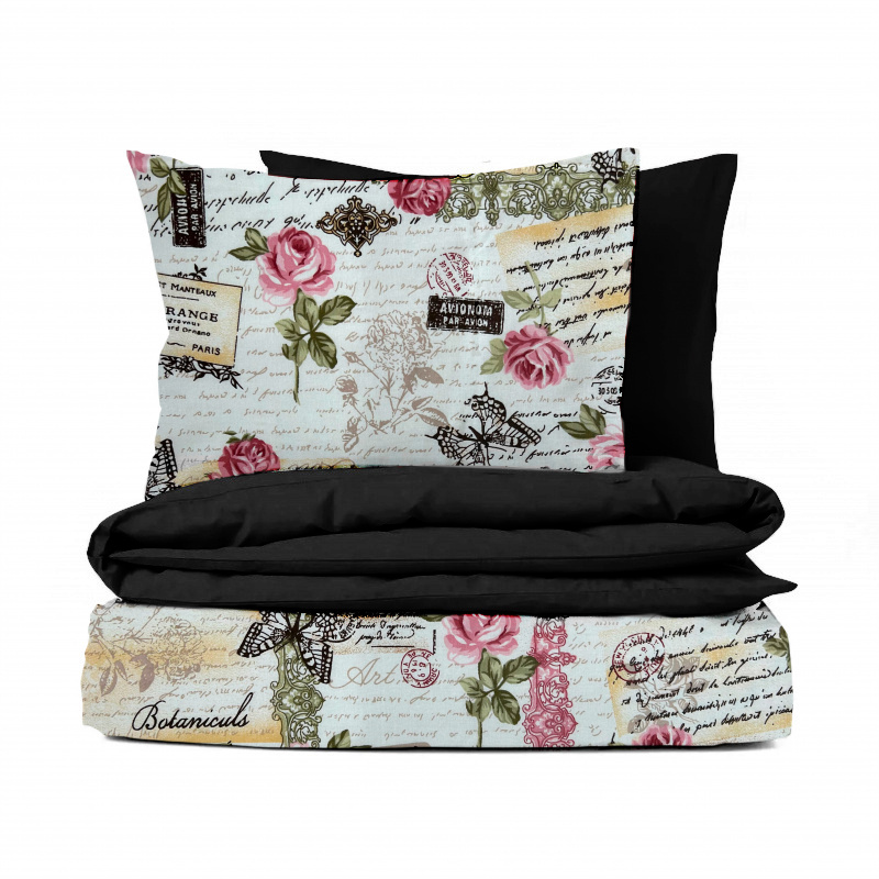 Ervi bavlněné povlečení oboustranné - Vintage vzor/černé