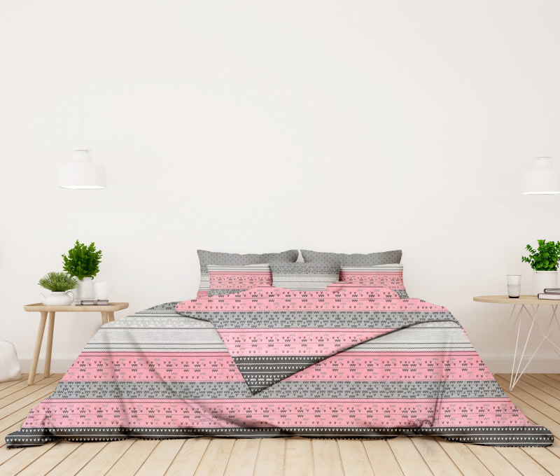 Ervi bavlněné povlečení - šedé a růžové vzorování