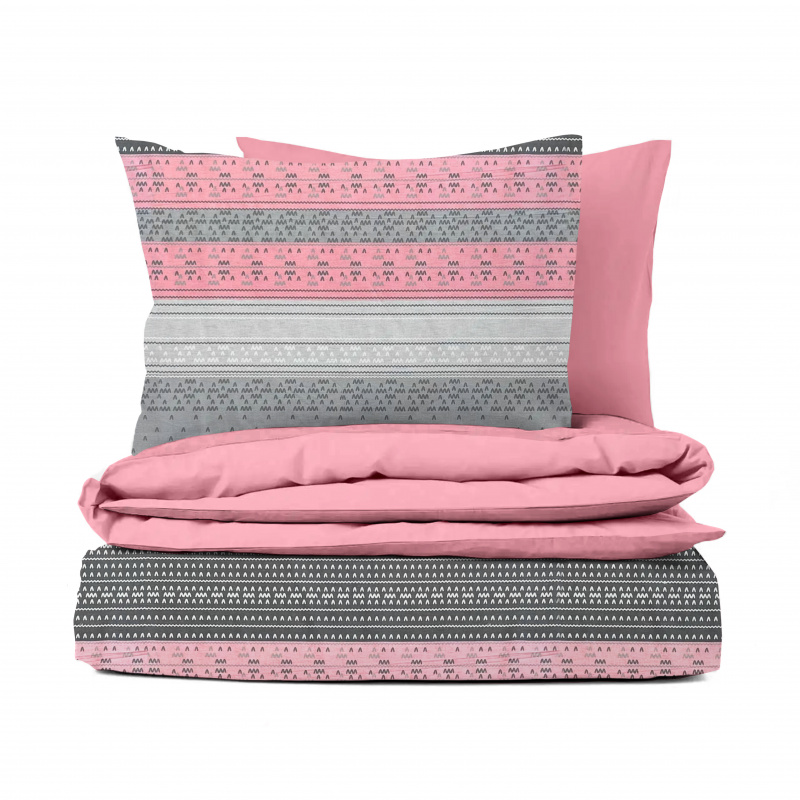Ervi bavlněné povlečení oboustranné - šedé a růžové vzorování/růžové