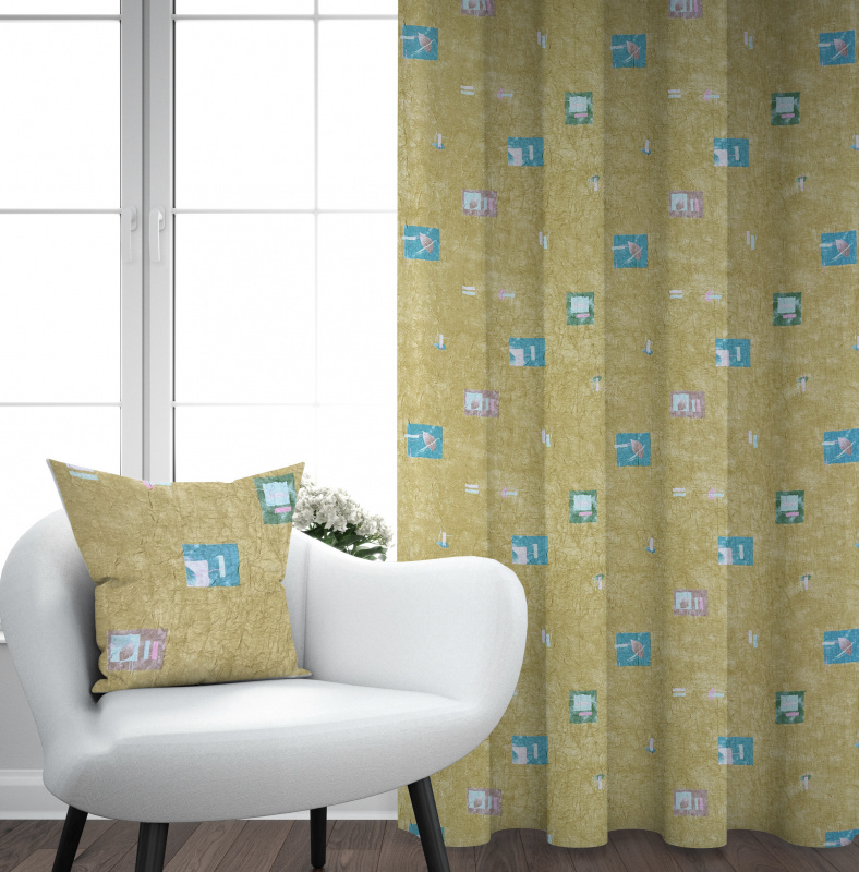 Ervi dekorační závěs - s mačkaným vzhledem Kostky khaki