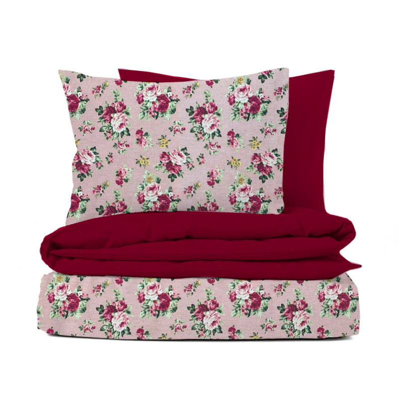 Ervi bavlněné povlečení oboustranné - růžičky na růžovém/bordo