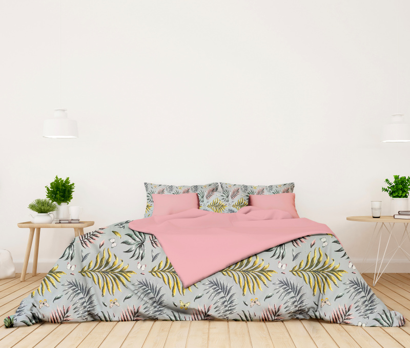 Ervi bavlněné povlečení oboustranné - Barevné tropické listy/růžové