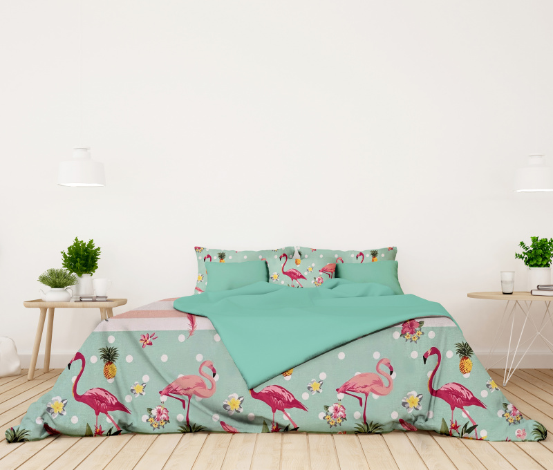 Ervi bavlněné povlečení oboustranné - Plameňáci/tyrkysové