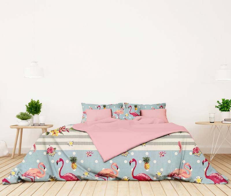 Ervi bavlněné povlečení oboustranné - Plameňáci 2/růžové