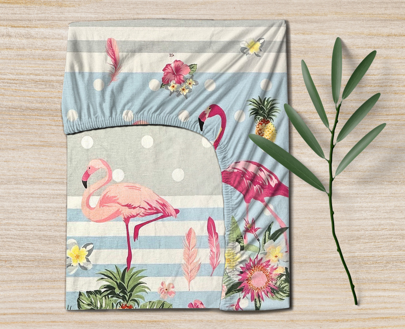 Ervi bavlněné napínací prostěradlo - Plameňáci 2