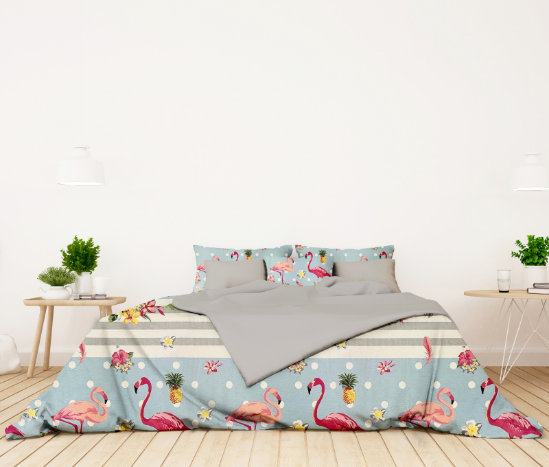 Ervi bavlněné povlečení oboustranné - Plameňáci 2/šedé