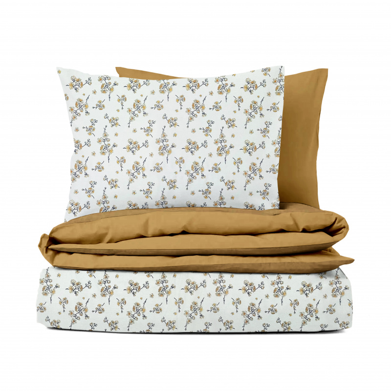 Ervi bavlněné povlečení oboustranné - Třešňový květ na bílém/hořčice