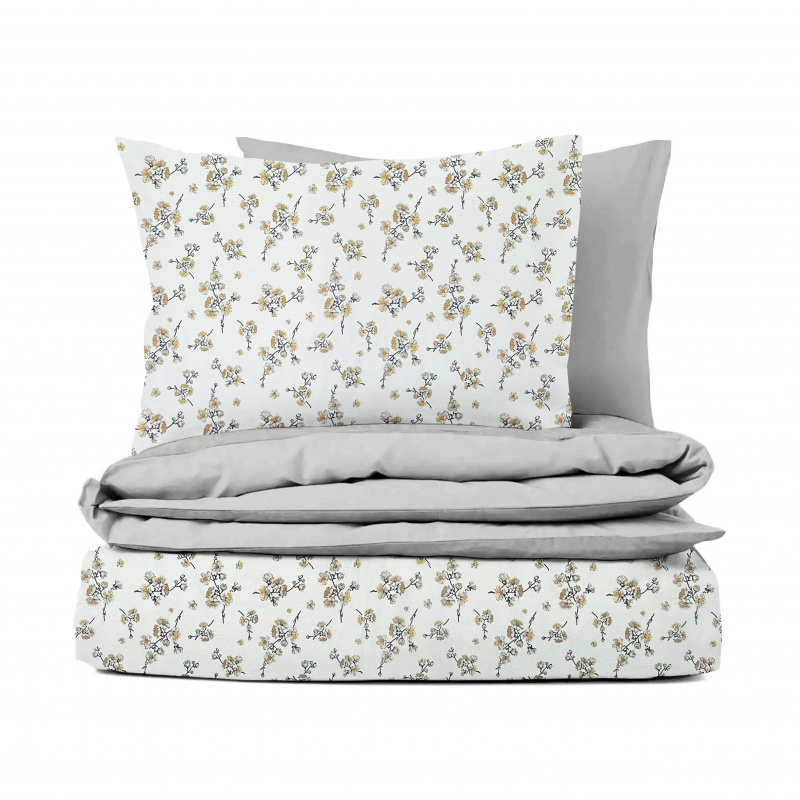 Ervi bavlněné povlečení oboustranné - Třešňový květ na bílém/šedé