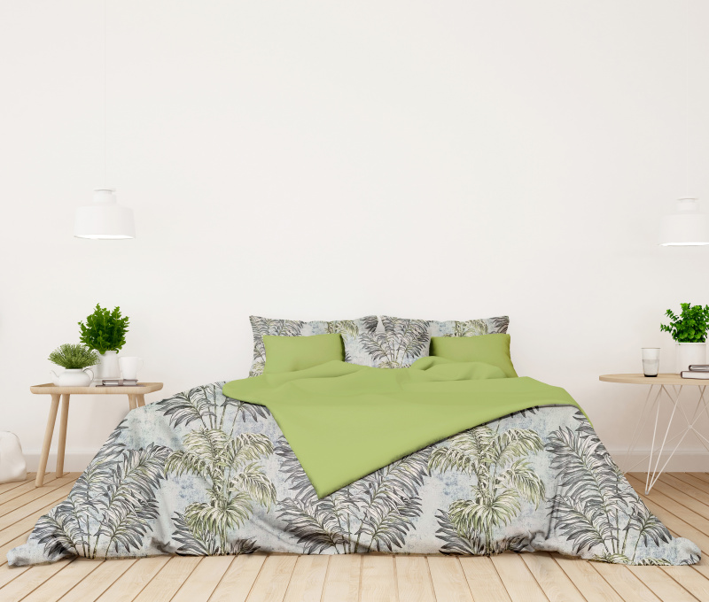 Ervi bavlněné povlečení oboustranné - palmové listy/světle zelený