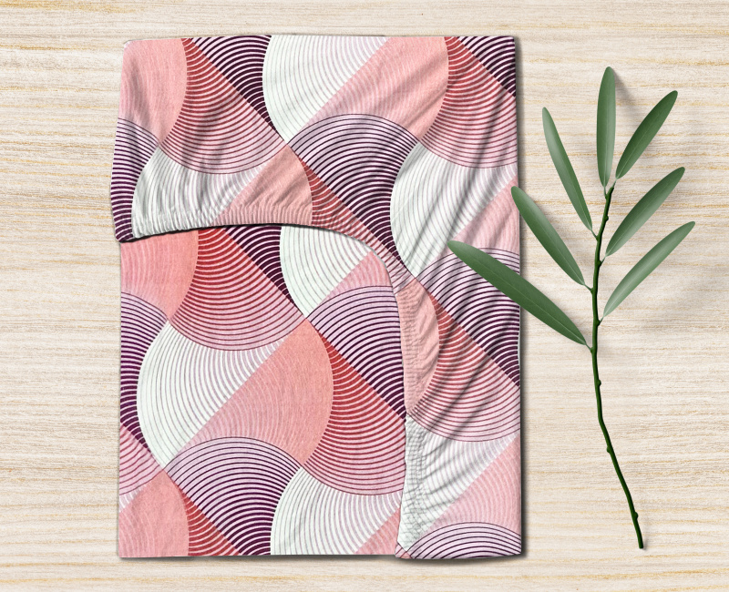 Ervi bavlněné napínací prostěradlo - Vlnění růžové