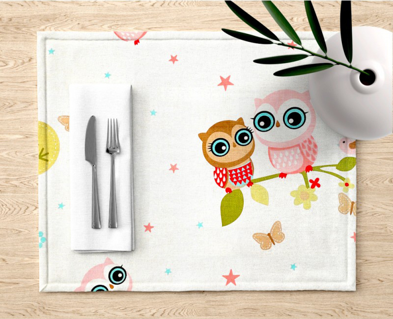Ervi bavlněné prostírání na stůl - sovičky a sloni
