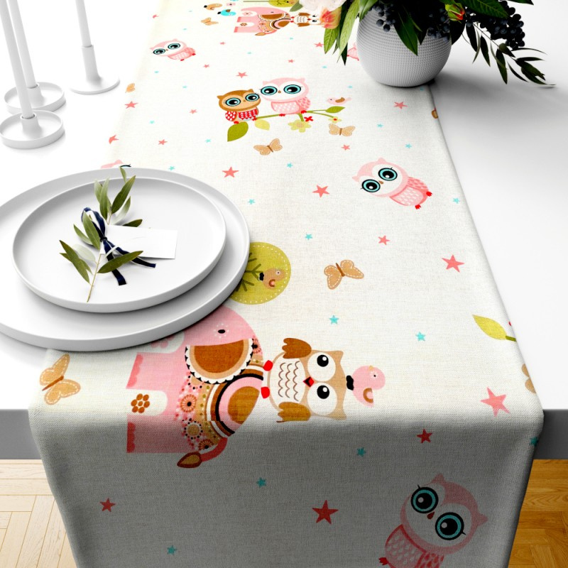 Ervi bavlněný běhoun na stůl - sovičky a sloni