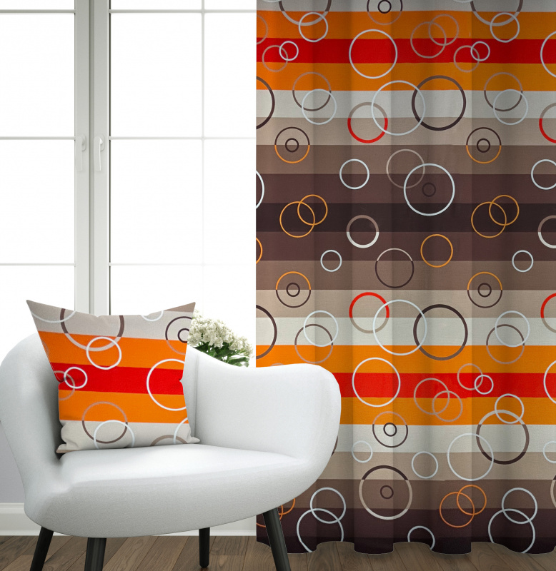 Ervi bavlněný závěs - Kruhy na oranžovém