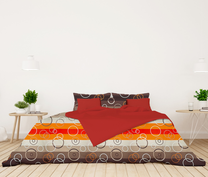 Ervi bavlněné povlečení oboustranné - Kruhy na oranžovém/červené