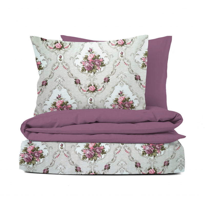 Ervi bavlněné povlečení oboustranné - vintage růže/fialové